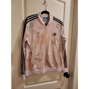 Vintage Adidas Women's Zip Up Tie Dye Style Pink And Black Jacket